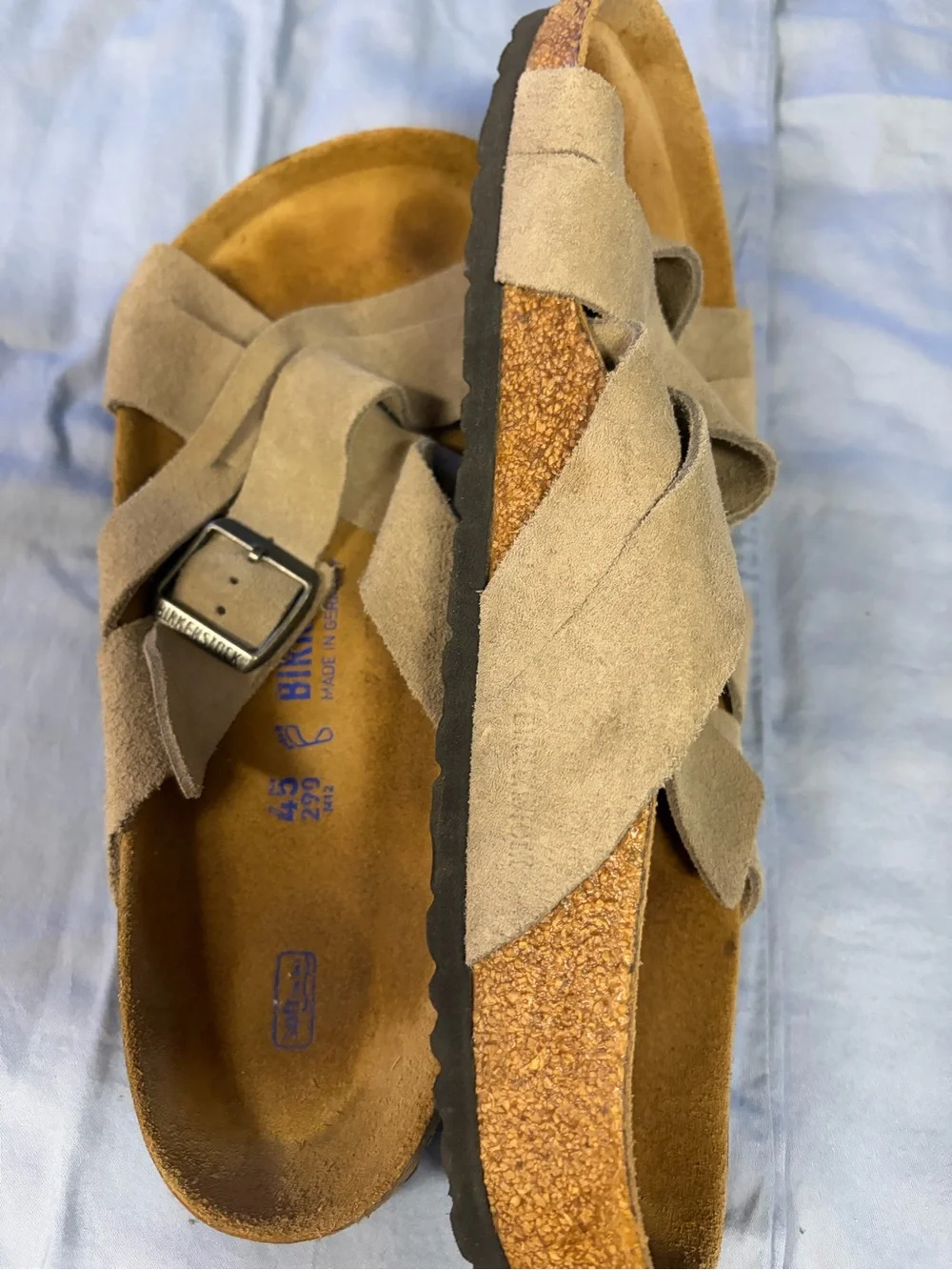 Birkenstock Taupe Lugano Suede Crisscross Buckle Sandals